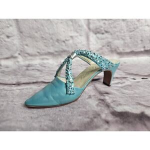 JUST THE RIGHT SHOE by RAINE. "SOCIETY SLIDE" AQUA MULE SLIDE 25064